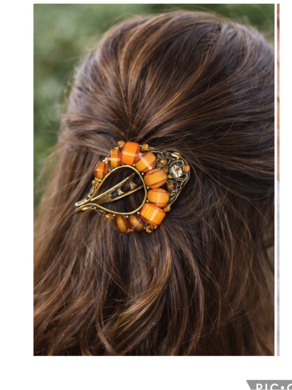 Brass Filigree Hair Clip Amber Beaded Rhinestone Barrette Boho Scarf Clip